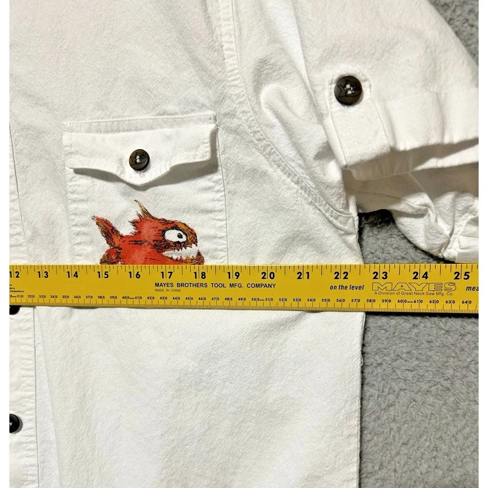 Vintage Pirana Joe Hawaiian Shirt Belize‎ Men M White Button Up Graphic Beach
